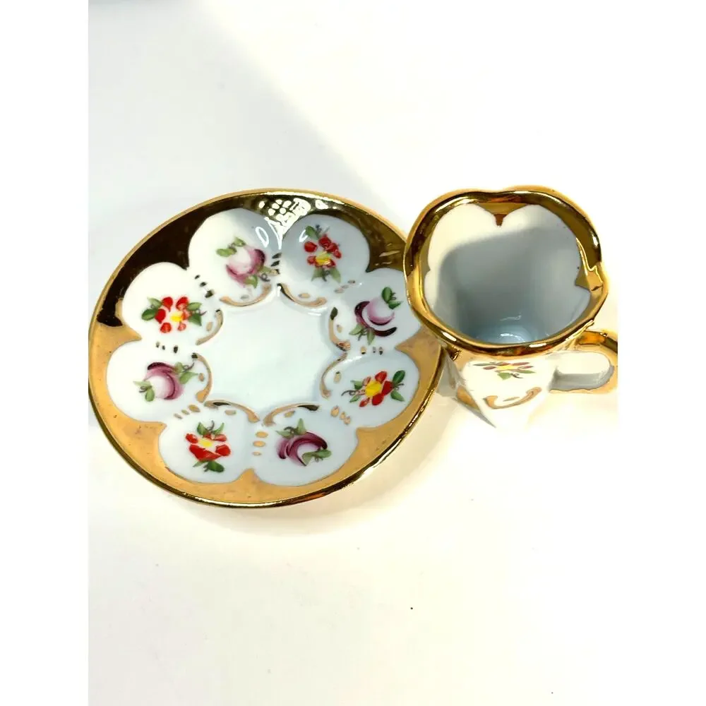 Delicate Hand Painted Footed Demitasse Gold Floral Aveiro Portugal Espresso Cup